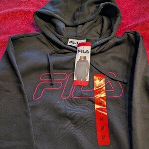 FILA Womens Logo Print Hooded Sweatshirt (BLACK) (M)